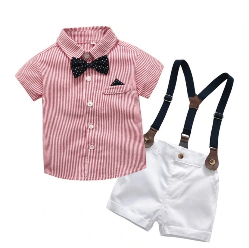 Summer Boys' Short Sleeve Shirt & Shorts suspenders 6-12months